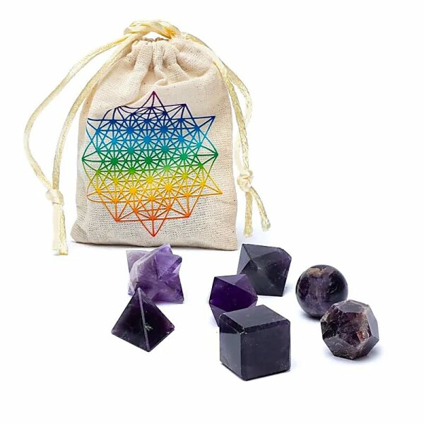 Amethyst Heilige Geometrie 7-teiliges Set -- ±6,7x9cm