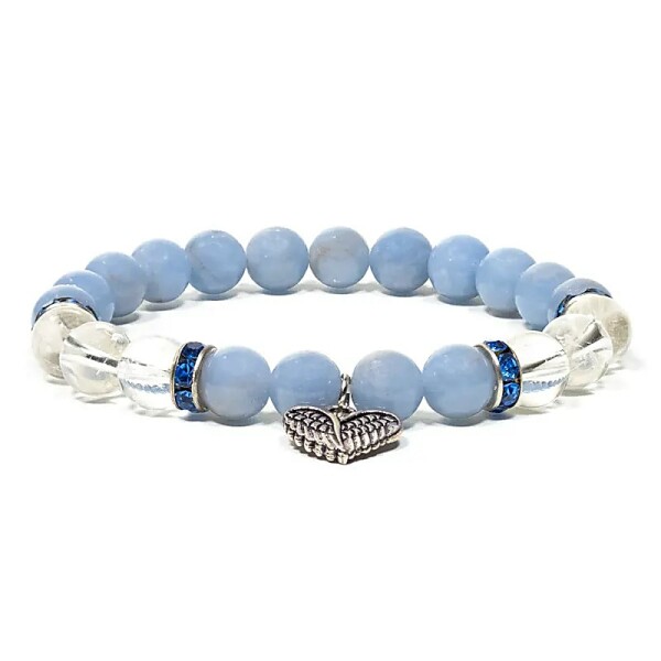 Angelit / Bergkristall Armband mit Herz elastisch -- 0.8 cm