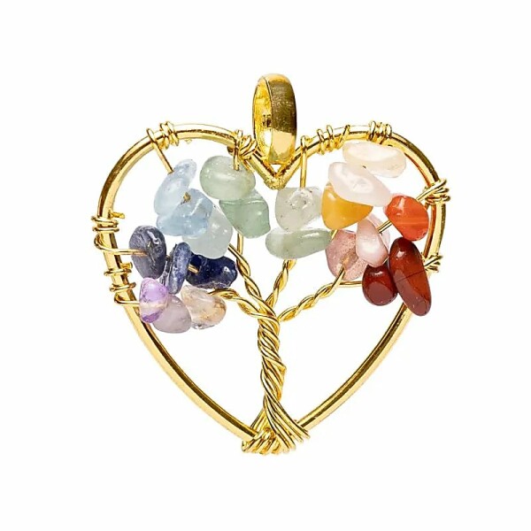 Anhänger Chakra goldfarben Herz Lebensbaum -- ±3 cm