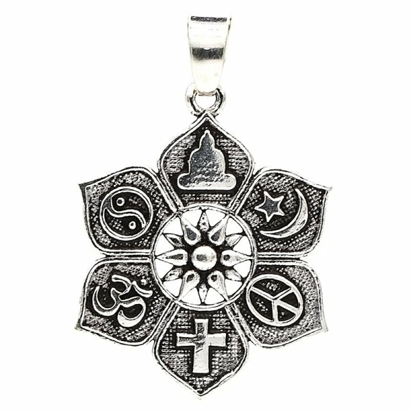 Anhänger Lotus mit religiösen Symbolen -- 2.8 cm