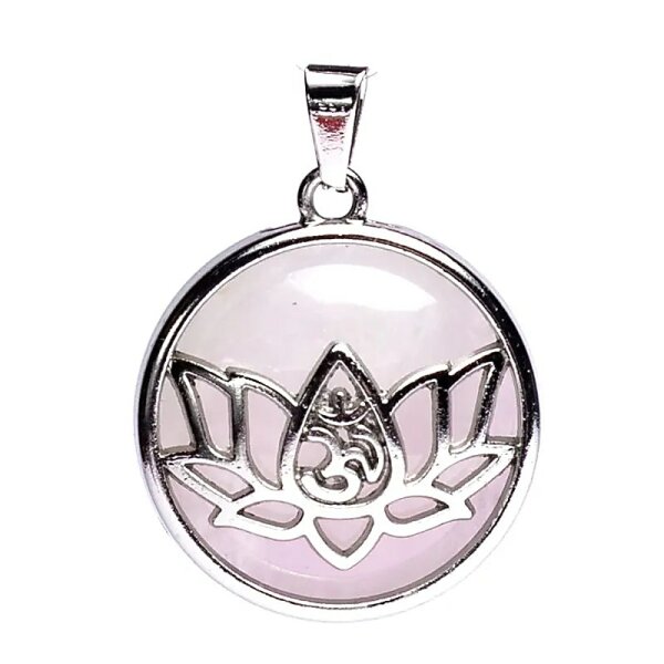 Anhänger Lotus OM mit Rosenquarz -- 3cm
