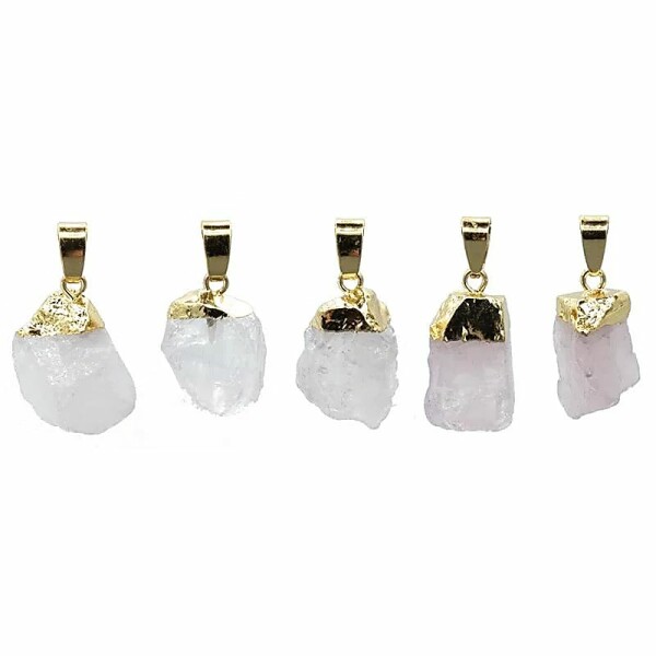 Anhänger Rosenquarz roh goldfarbig -- ±2 cm