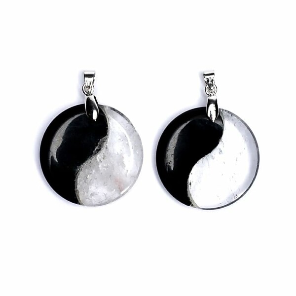 Anhänger Yin Yang Obsidian Bergkristall -- 3 cm