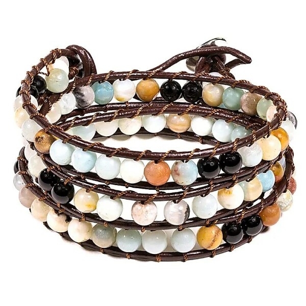 Armband Amazonit/schwarzer Achat -- 0.6 cm