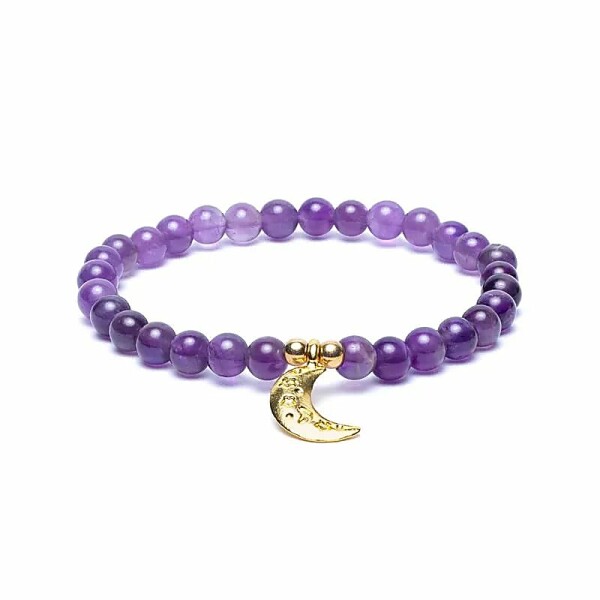 Armband Amethyst elastisch mit Mondanhänger -- 6mm
