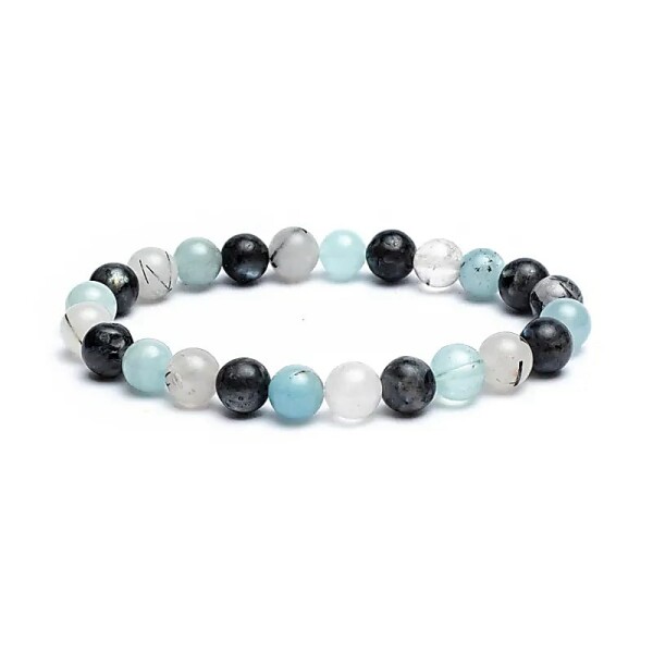 Armband Aquamarin/ Labradorit/ Tourmalin Quarz elastisch --