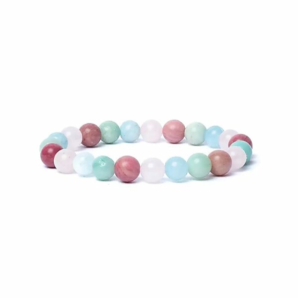 Armband Aquamarin/Rosenquarz/Amazonit/Thulit AA Qualität elastisch -- 0,8 cm