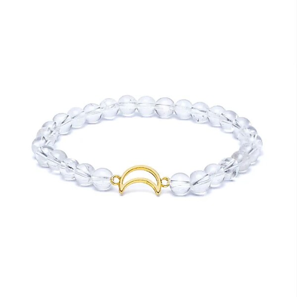 Armband aus klarem Quarz, elastisch, mit Mondanhänger -- 6mm