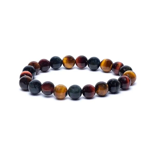 Armband dreifach Tigerauge (rot/orange/blau) elastisch -- 8mm