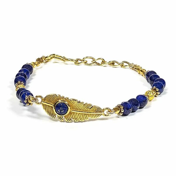 Armband Feder mit Lapislazuli-- ±6.5cm