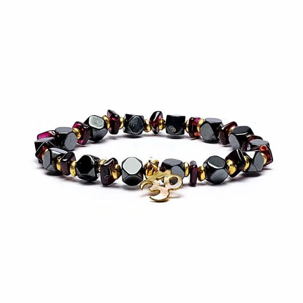 Armband Hämatit/Granat und Om elastisch -- 0.5 cm; 7 cm