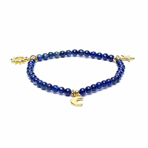 Armband Lapis elastisch mit Stern/Mond/Sonne Anhängern -- 4mm
