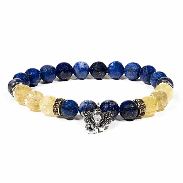 Armband Lapislazuli/Rutilquarz mit Ganesha -- 0.8 cm
