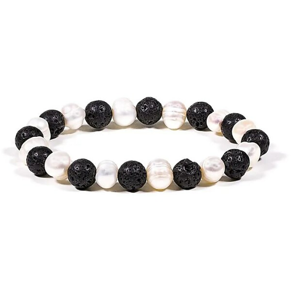 Armband Lavastein/Perle - elastisch -- 0.8 cm