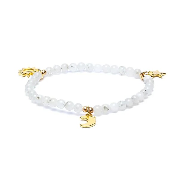 Armband Mondstein elastisch mit Stern/Mond/Sonne Anhängern -- 4mm