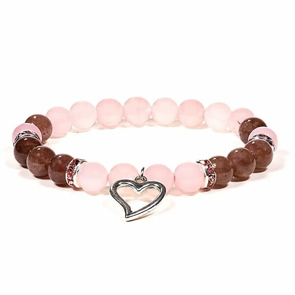 Armband Rosenquarz/Erdbeerquarz mit Herz -- 8 mm