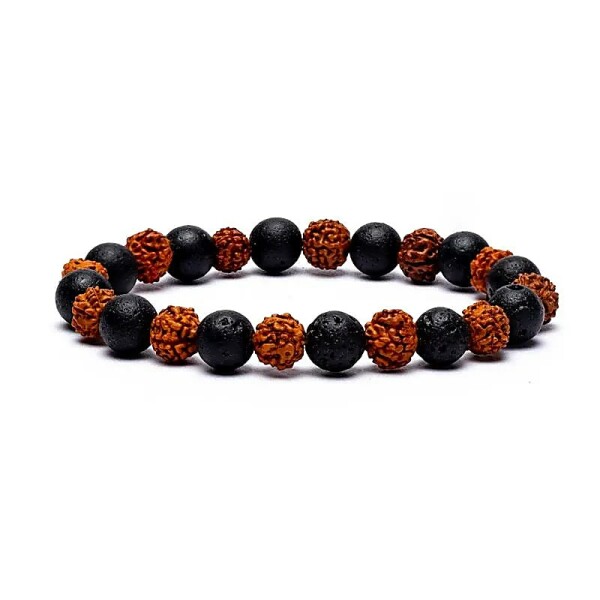 Armband Rudraksha/Lavastein elastisch -- 0.8 cm; 9 cm