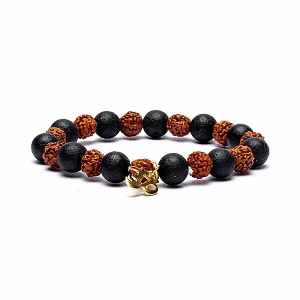 Armband Rudraksha/Lavastein und Om elastisch -- 0.8cm;9cm