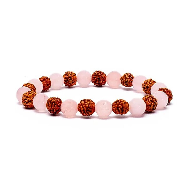 Armband Rudraksha/Rosenquarz elastisch -- 0.8 cm;8 cm
