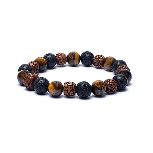 Armband Rudraksha/Tigerauge/Lavastein -- 10mm