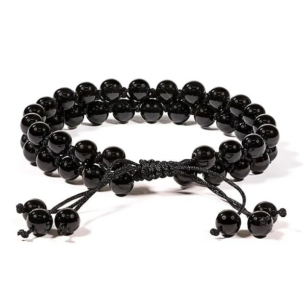 Armband schwarzer Achat doppelreihig verstellbar -- 0.6 cm