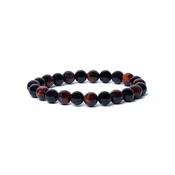 Armband schwarzer Onyx/ rotes Tigerauge AA Qualität elastisch -- 0,8 cm