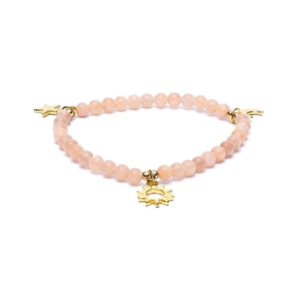 Armband Sonnenstein elastisch mit Stern/Mond/Sonne Anhängern -- 4mm