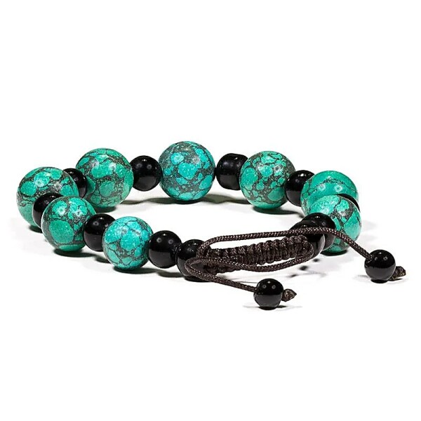 Armband Türkis & schwarzer Achat verstellbar -- ±7 cm