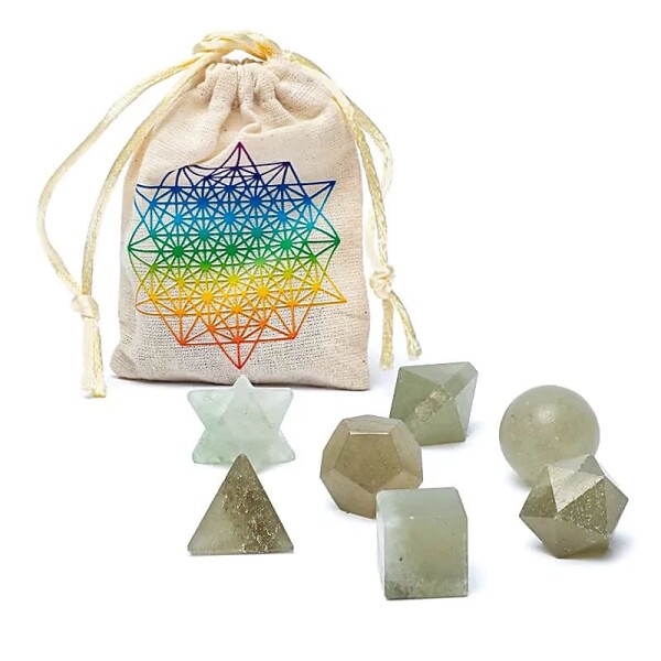 Aventurin Heilige Geometrie 7-teiliges Set -- ±6,7x9cm