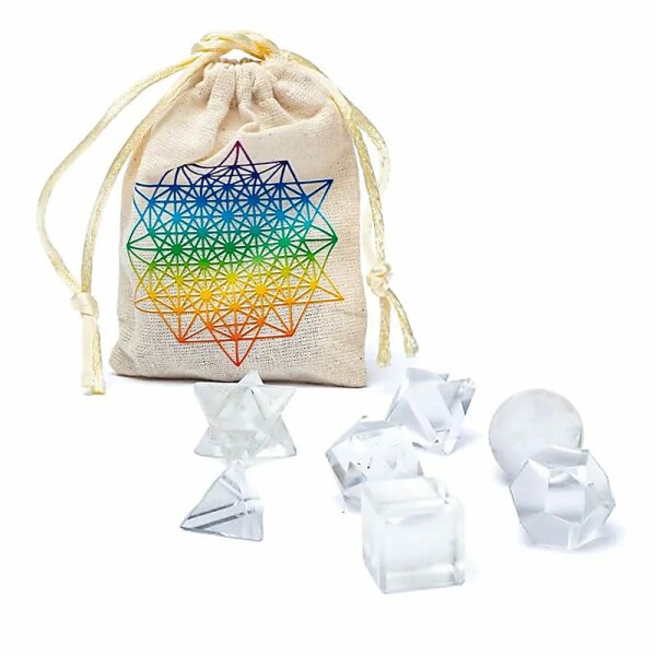 Bergkristall Heilige Geometrie 7-teiliges Set -- ±6,7x9cm