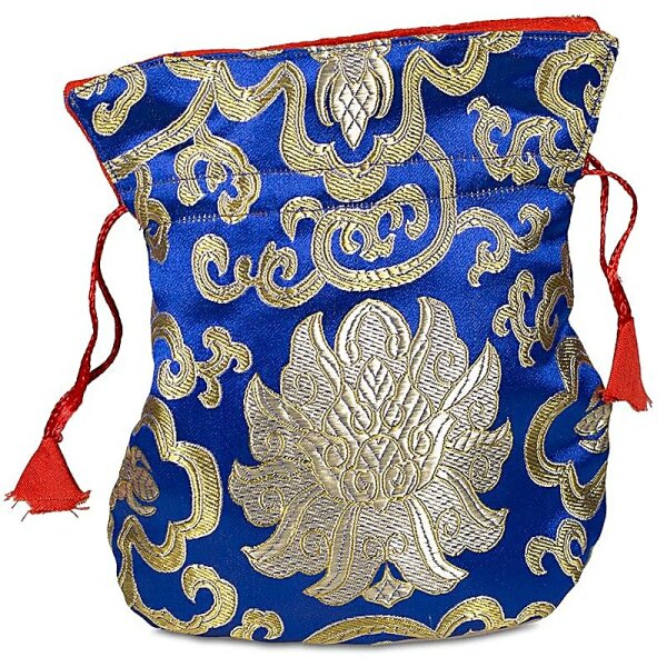 Beutel Brokat Lotus blau -- 19x16 cm