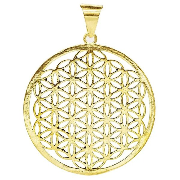 Blume des Lebens Messing Anhänger goldfarbig -- 4 cm