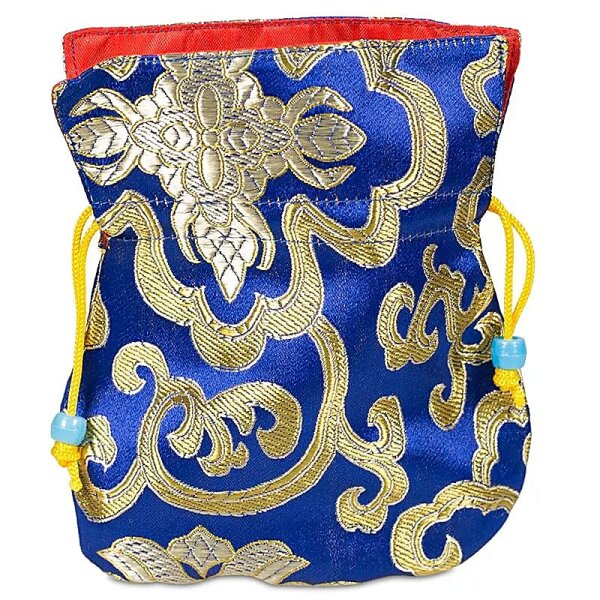 Brokat Beutel blau mit rotem Futterstoff -- 10X14 cm