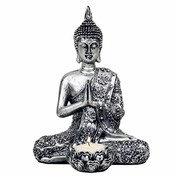 Buddha mit Kerzenhalter silberfarben -- 326 g; 20.5 cm