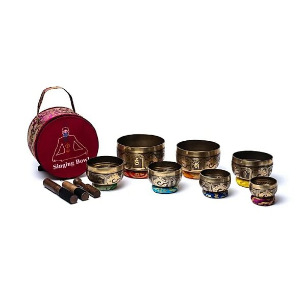 Chakra-Klangschalen-Set Buddha-Augen mit Tasche -- ±4475g