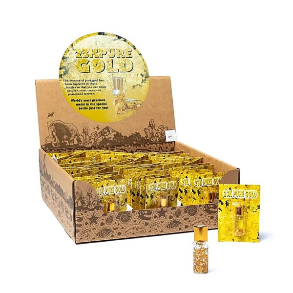 Display 60 Flaschen mit reinem Blattgold --  8 x 6 x 1 cm; 10g