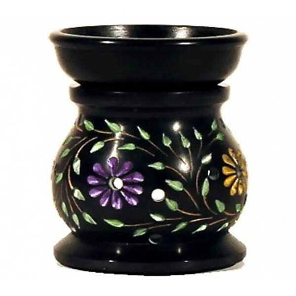 Duftlampe Flowers schwarzer Speckstein -- 10x8 cm