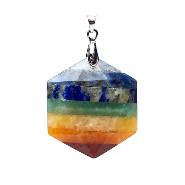 Edelstein-Anhänger 7 Chakras hexagonal -- 3cm