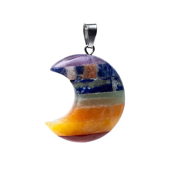 Edelstein-Anhänger 7 Chakras mondförmig  -- 3cm