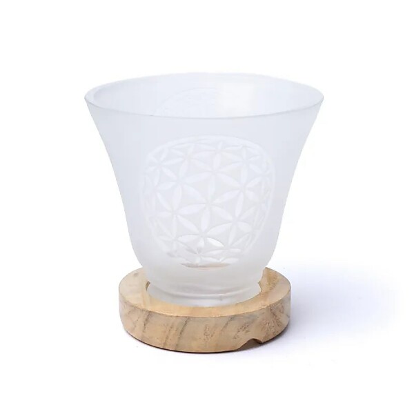 Edelsteinlampe Blume des Lebens mit Kabel und LED -- 12x12cm