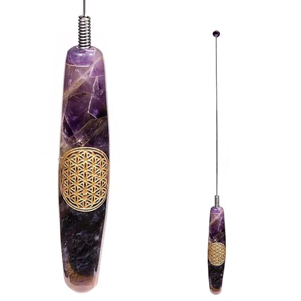 Einhandrute Amethyst mit Blume des Lebens -- 32 cm