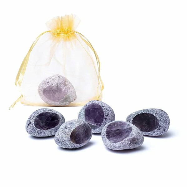 Emma Egg Edelstein Amethyst im Organzabeutel -- ±2.5-3.5cm; ±25g