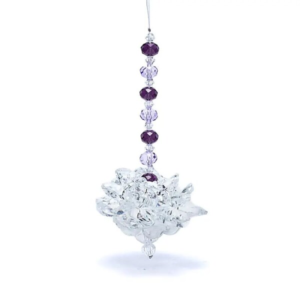 Feng Shui Kristalllotus mit violetter Kette -- 10 cm