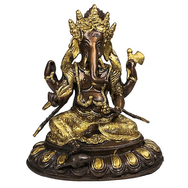 Ganesh auf Lotus Messing 2-farbig -- 2050 g; 20 cm