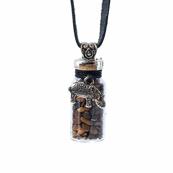 Geschenkflasche aus Glas  und Kordel mit Tigerauge und Elefant -- 3,6cm