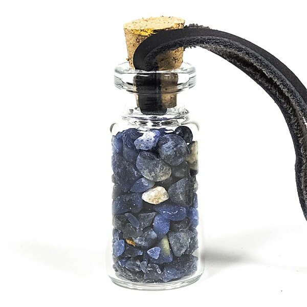 Geschenkflasche aus Glas mit Schnur Sodalit -- 3.6cm