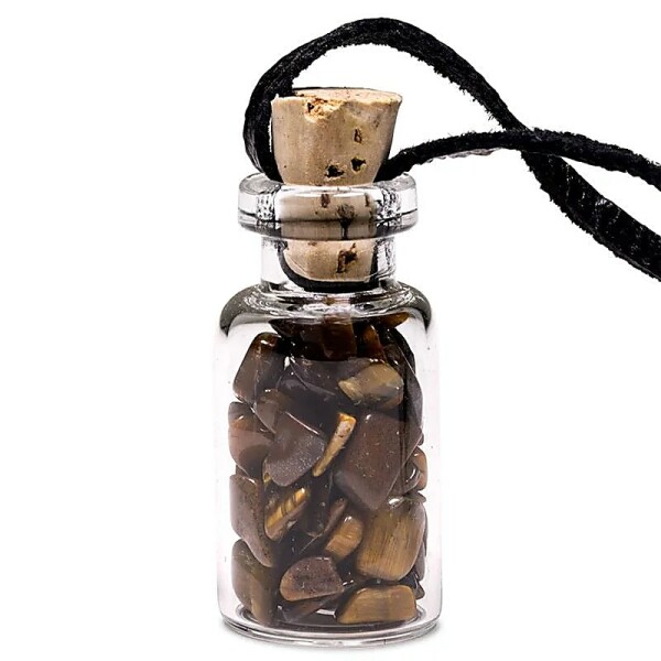 Geschenkflasche aus Glas mit Schnur Tigerauge -- 3.6 cm