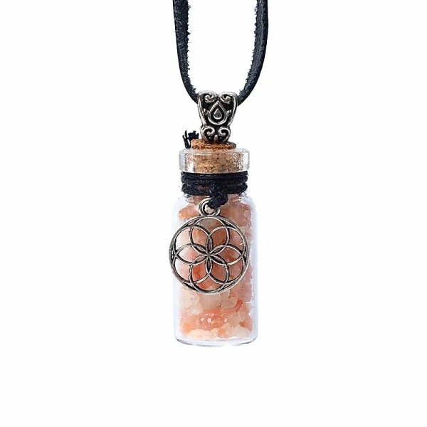 Geschenkflasche aus Glas und Kordel mit Sonnenstein und Lebenssamen -- 3,6cm