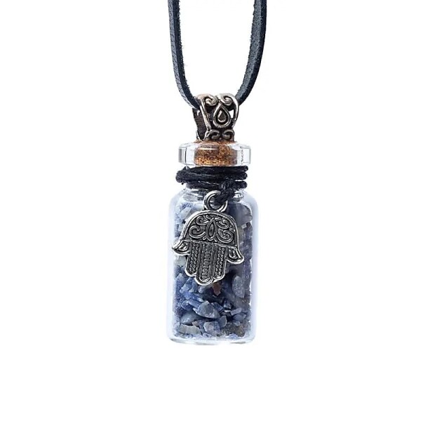 Glasgeschenkflasche und Kordel mit Lapislazuli und Khamsa -- 3,6cm