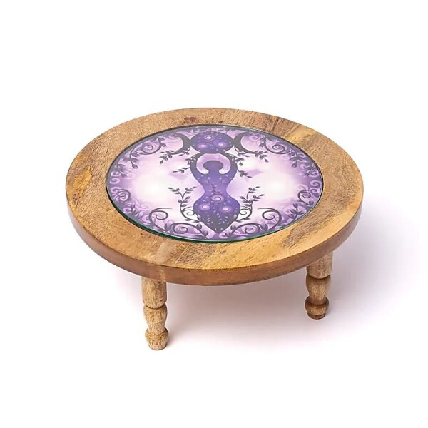Holzbeistelltisch Mondgöttin Druck auf Glas -- ±1450g; ±30x12,5cm